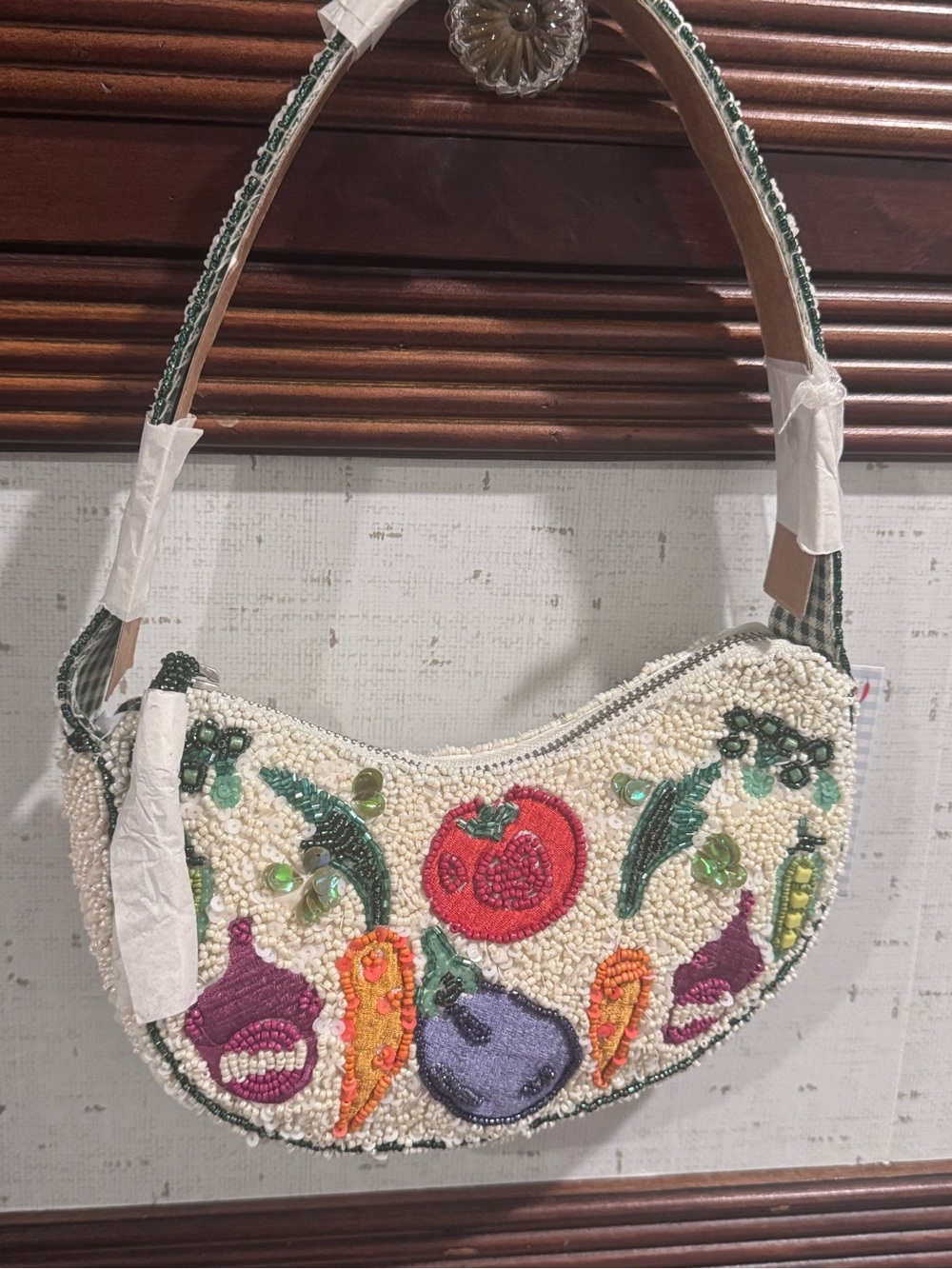 Ivory Beaded Veggie Garden Shoulder Bag — NWT  (Tomato)